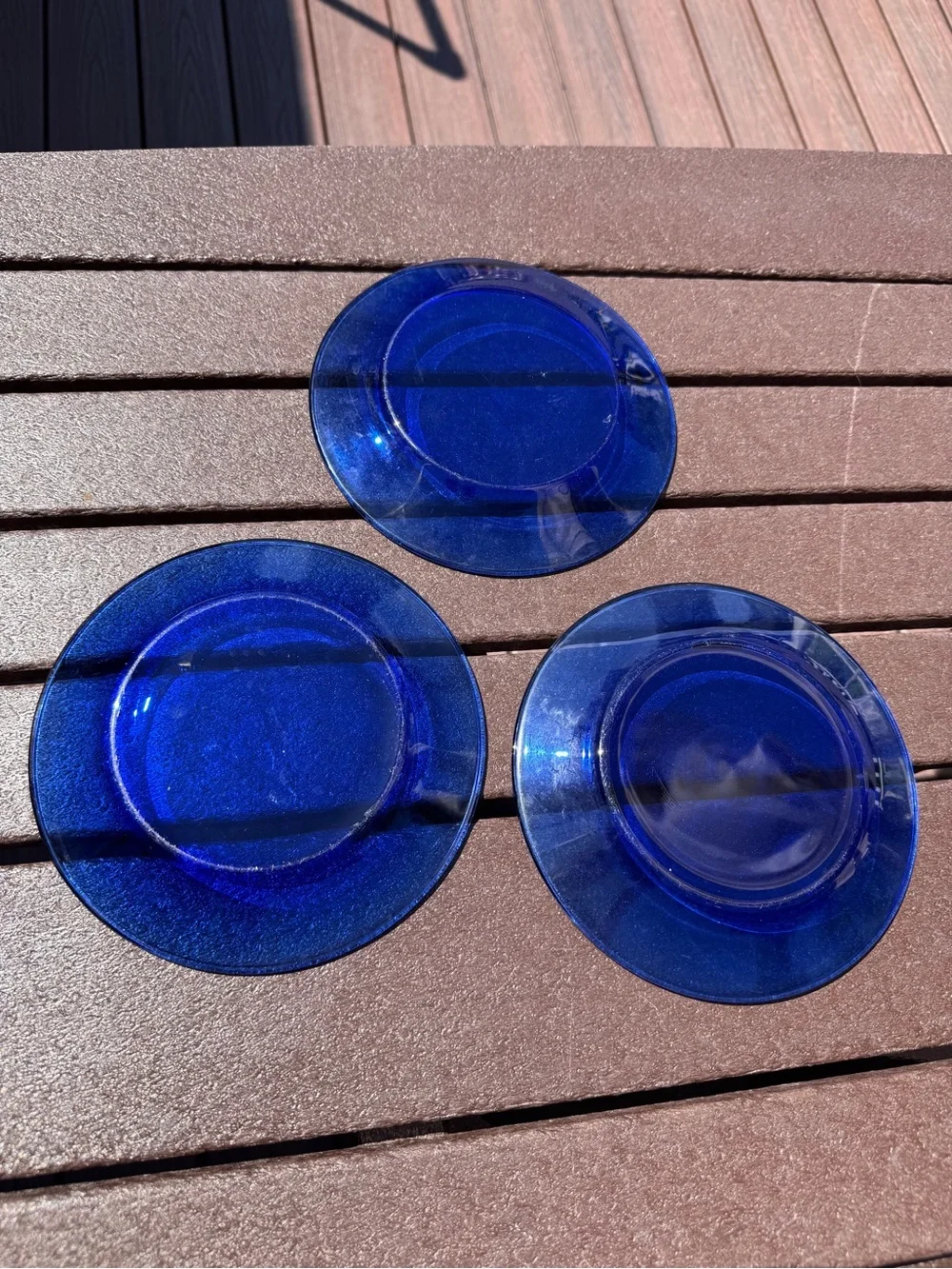 Vintage - Set of Three Cobalt Blue Glass Dessert Plates